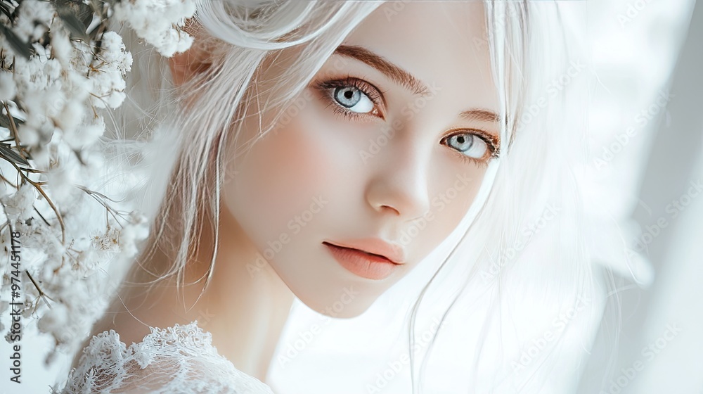beautiful girl with white hair. Selective focus beautiful girl with white hair. Selective focus
