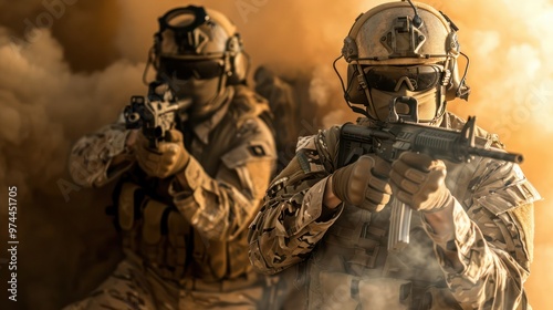 Special forces in tactical gear advancing cautiously demonstrating preparedness for critical operations. Concept Special Forces, Tactical Gear, Advancing Cautiously, Preparedness, Critical Operations