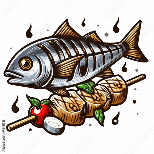 Vector image of a grilled fish