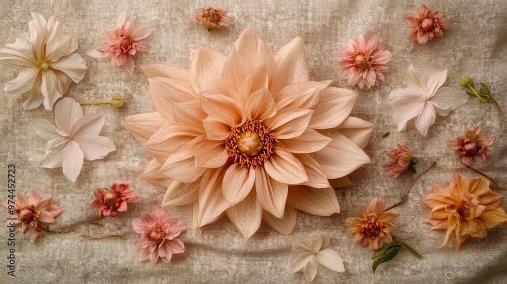 Elegant Floral Display of Vibrant Dahlia Blooms on Soft Background Elegant Floral Display of Vibrant Dahlia Blooms on Soft Background