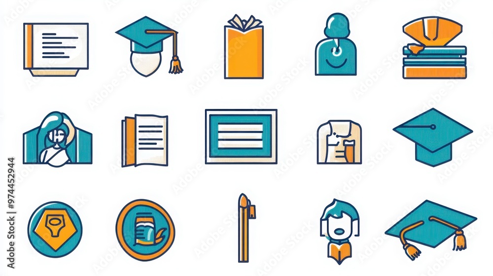 Graduation thin line icon set. Containing graduation cap, diploma, tassel, ceremony, graduation gown, proud family, achievement, commencement speech, certificate Graduation thin line icon set. Containing graduation cap, diploma, tassel, ceremony, graduation gown, proud family, achievement, commencement speech, certificate