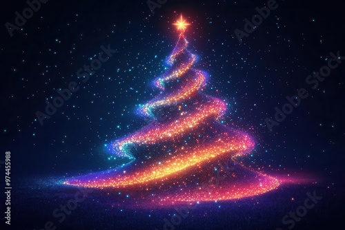 Wallpaper Mural abstract christmas tree silhouette composed of swirling glittering lights and geometric shapes in festive colors against a dark background Torontodigital.ca