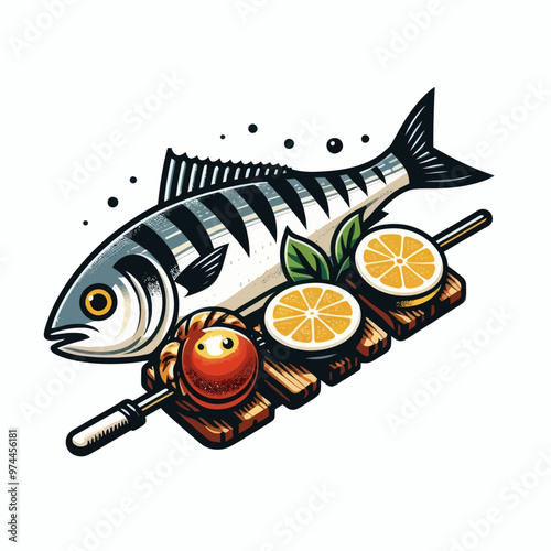 Vector image of a grilled fish
