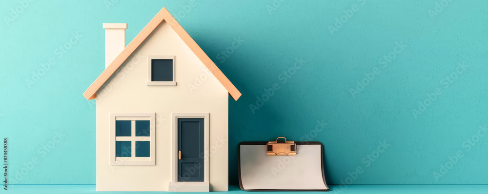 House model with mortgage documents, 3D illustration House model with mortgage documents, 3D illustration