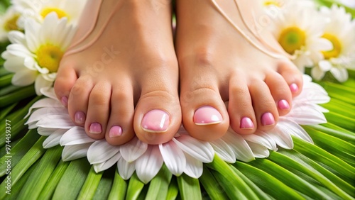 A close-up shot of a well-groomed foot with neatly trimmed and polished toenails, showcasing healthy cuticles and smooth skin in a clean and natural setting. photo