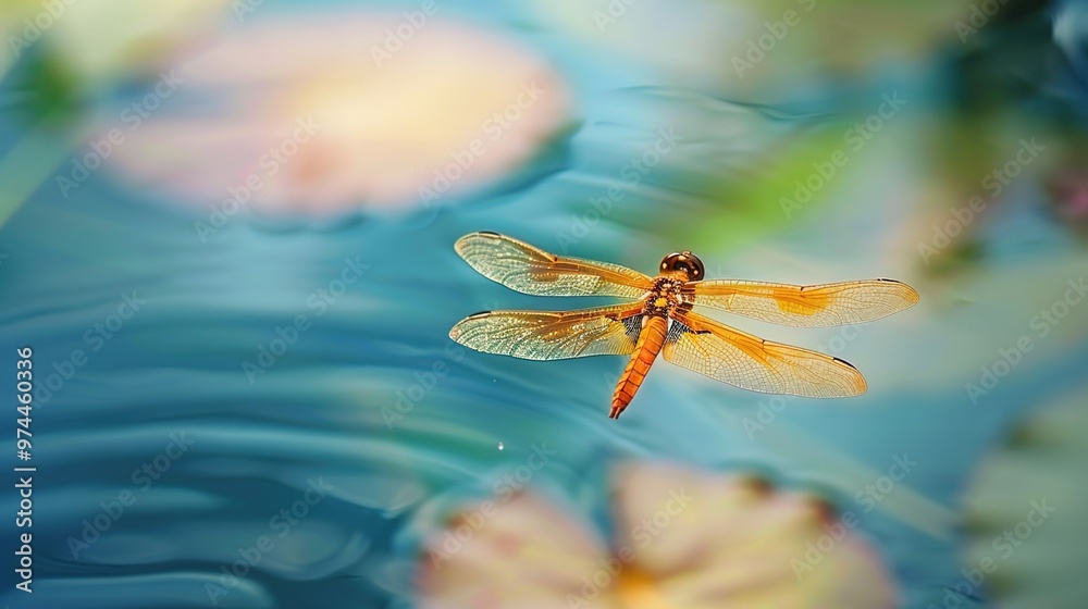 Naklejka premium Dragonfly on the pond close up