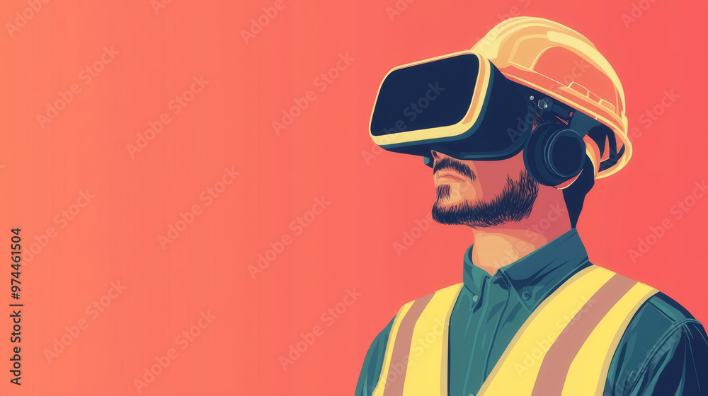 Construction site safety training using virtual reality, flat design illustration Construction site safety training using virtual reality, flat design illustration
