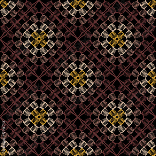 Pattern with crochet granny square wallpaper handmade decorative art design print 