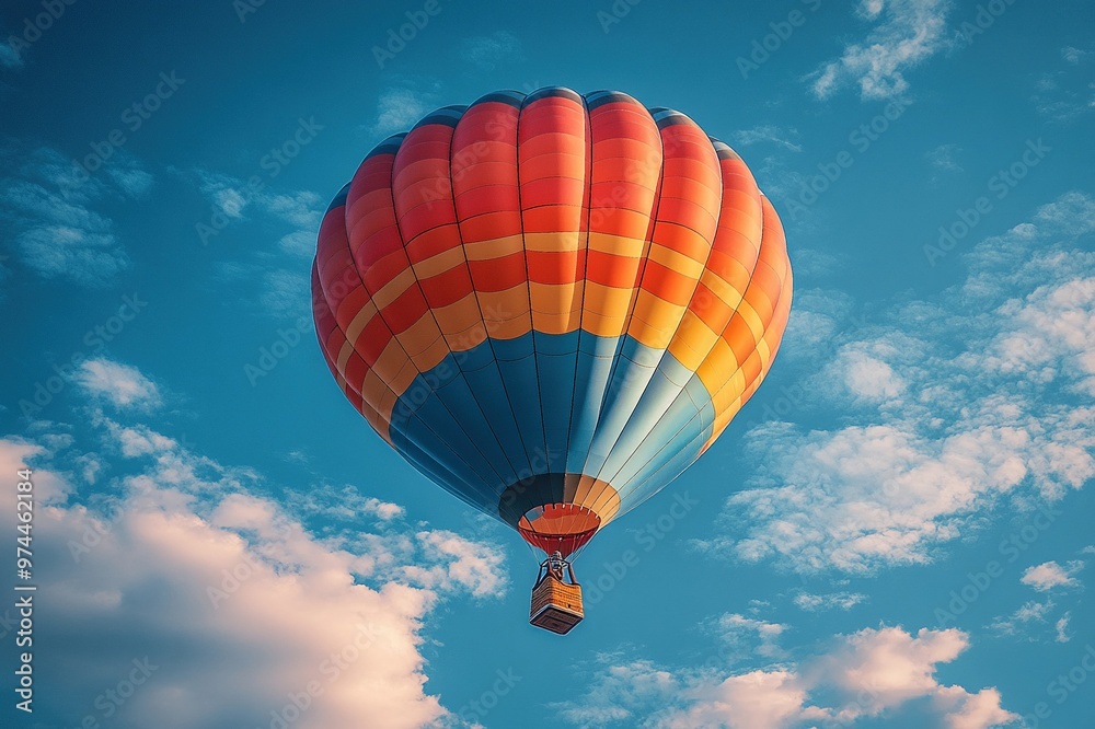 Naklejka premium A colorful hot air balloon floating against a clear blue sky