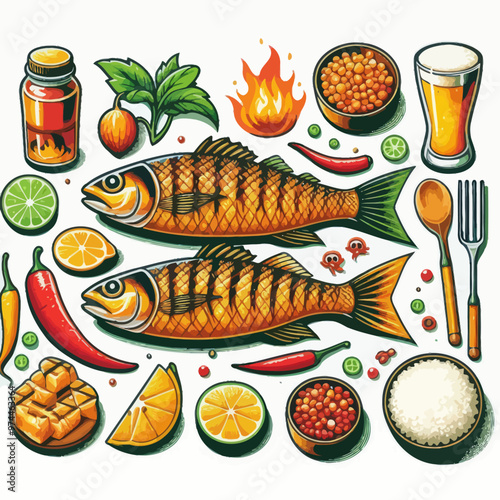 Vector image of a grilled fish