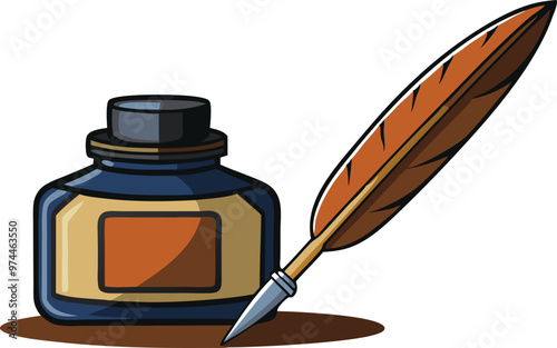 A quill pen and ink bottle sit together, inviting writers to create with a touch of nostalgia and artistry in their work.