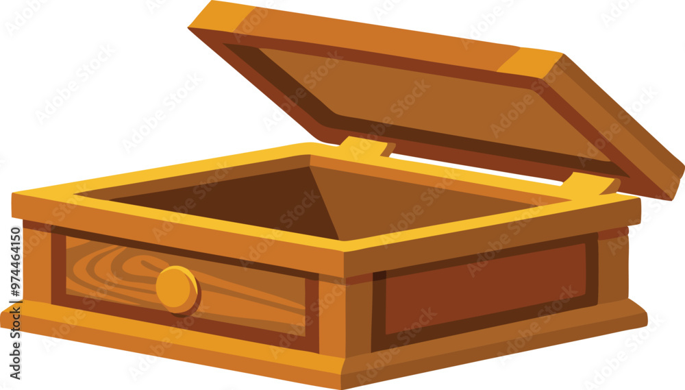 An empty wooden box with a drawer and an open lid. An empty wooden box with a drawer and an open lid.
