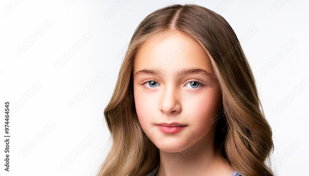 young American girl with long curly hair, smiling brightly. Her warm expression and natural beauty capture the innocence and joy of childhood young American girl with long curly hair, smiling brightly. Her warm expression and natural beauty capture the innocence and joy of childhood