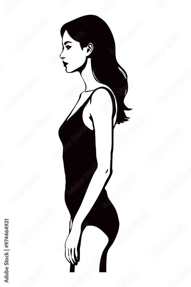 Fictional female character. Black and white line art. Logo design for use in graphics. T-shirt print, tattoo design. Fictional female character. Black and white line art. Logo design for use in graphics. T-shirt print, tattoo design.