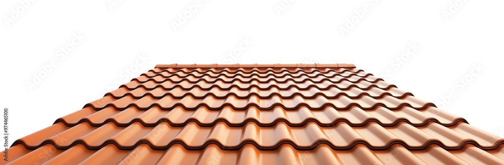 Detailed view of a terracotta tiled roof captured on a clear background, showcasing the texture and pattern during daylight Detailed view of a terracotta tiled roof captured on a clear background, showcasing the texture and pattern during daylight
