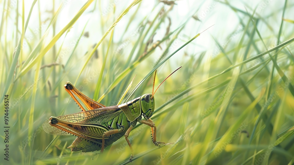 Fototapeta premium Grasshopper in the field wallpaper