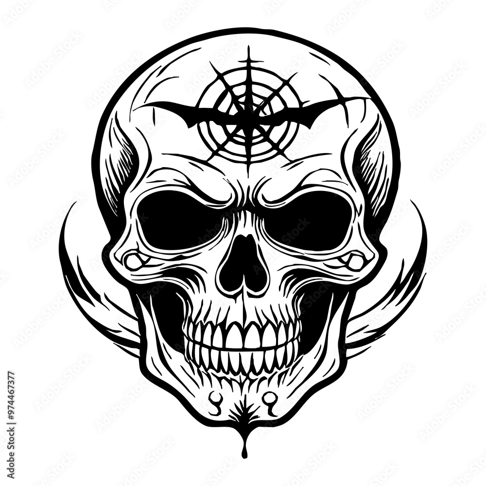 Fototapeta premium Halloween. Black and white drawing. Logo design for use in graphics. Skull