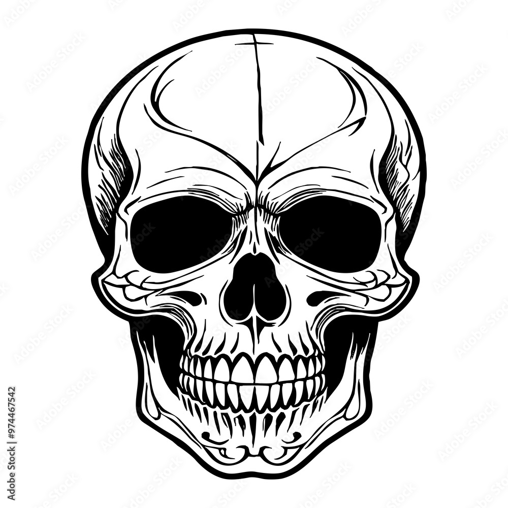 Fototapeta premium Halloween. Black and white drawing. Logo design for use in graphics. Skull
