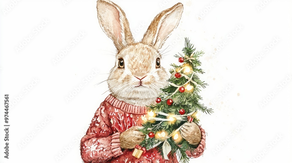 Obraz premium Christmas tree hare on a white background. Selective focus