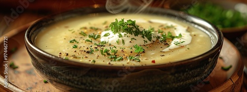 Creamy Potato Soup with Parsley and Cream photo