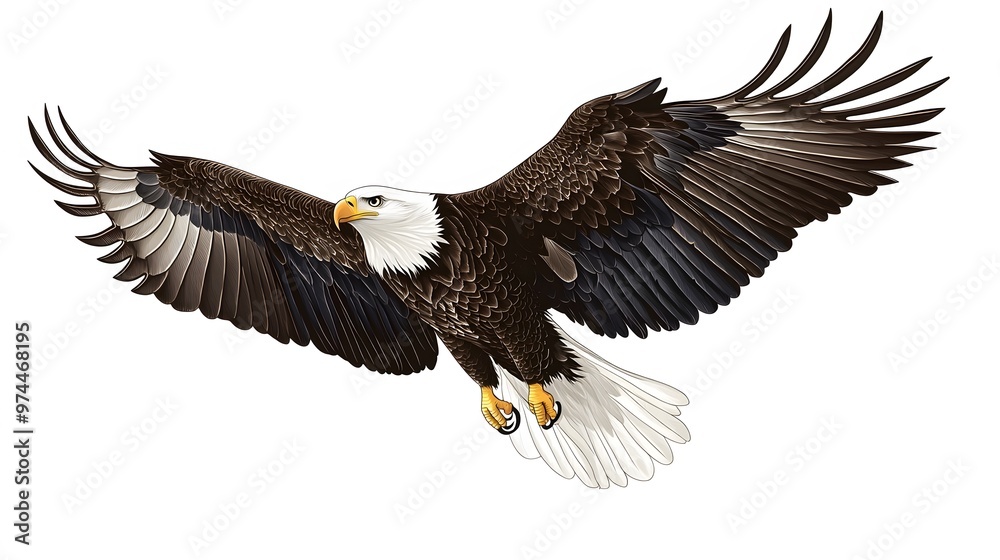 Naklejka premium A Bald Eagle Soaring with Wings Spread Wide