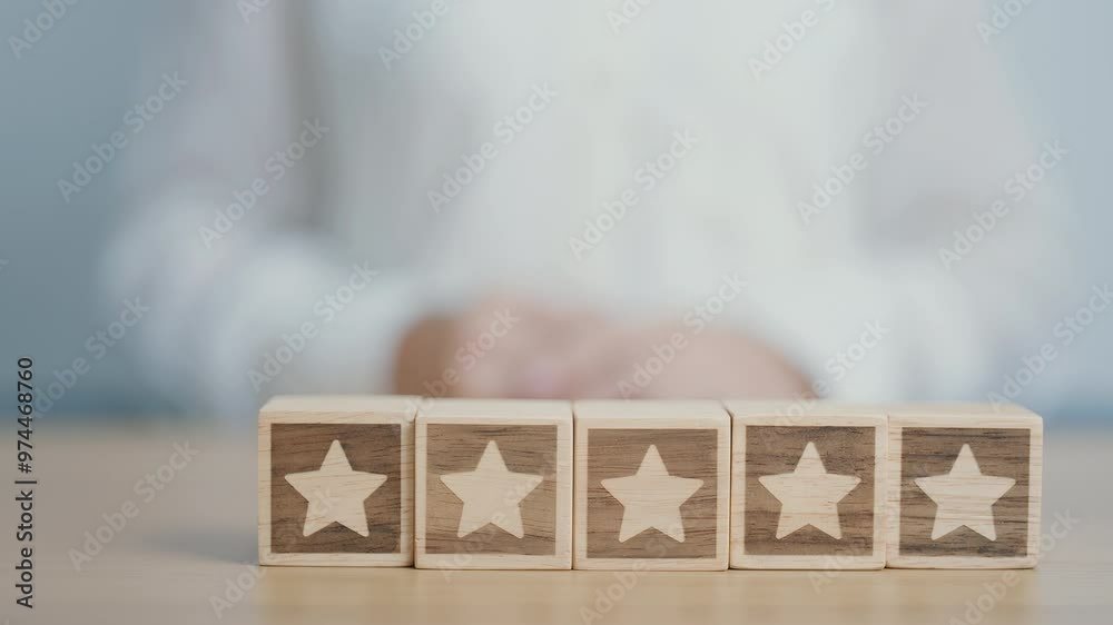 hand show Star block. Customer choose rating for user reviews. Service rating, ranking, customer review, satisfaction, evaluation and feedback concept hand show Star block. Customer choose rating for user reviews. Service rating, ranking, customer review, satisfaction, evaluation and feedback concept