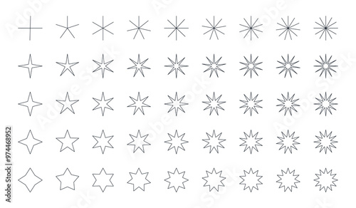 Star Icon Set - Different style of stars, simple outline design, constellations, galaxies, rating, celebrities icon