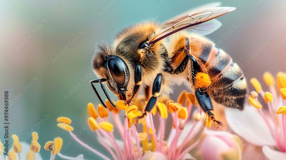 Fototapeta premium Honeybee collecting nectar wallpaper