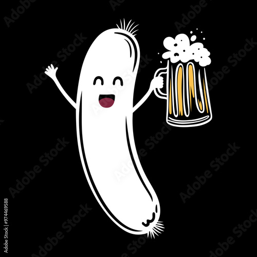 Oktoberfest Weißwurst. Funny Oktoberfest Design mit Bierkrug. Lustige Grafik für das Oktoberfest in München.