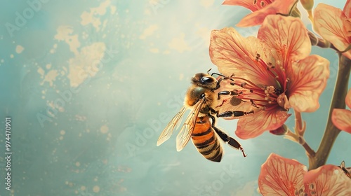 Honeybee collecing nectar wallpaper photo