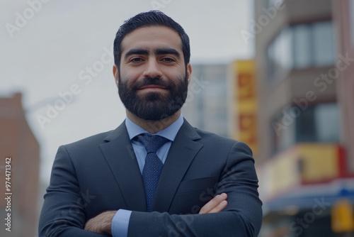 Handsome middle-eastern adult male businessman portrait in the city 