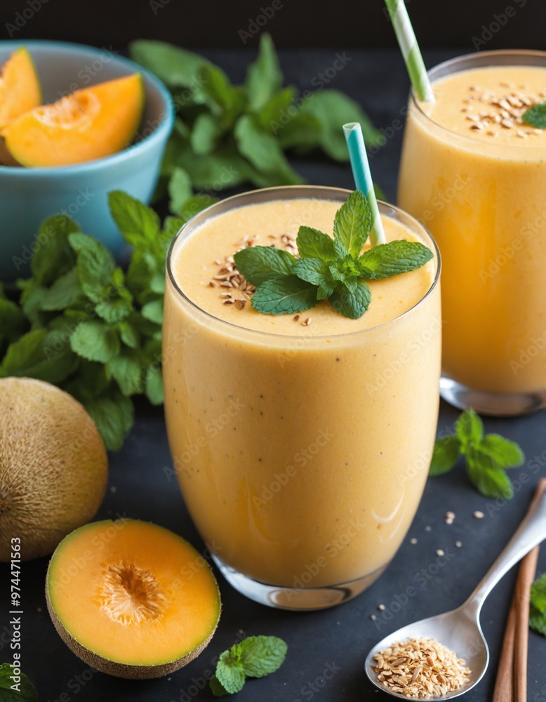 Tropical Mango Smoothie with Fresh Mint Garnish Tropical Mango Smoothie with Fresh Mint Garnish
