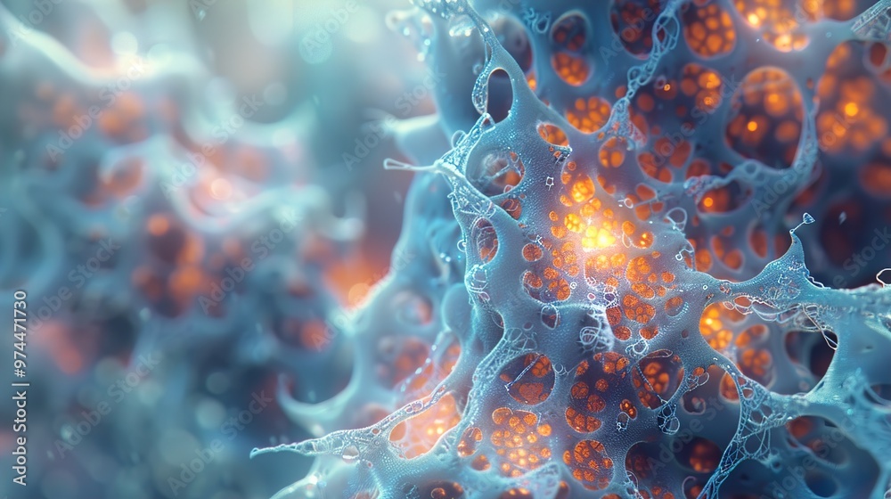 Abstract Cellular Structure: Glowing Blue and Orange Fractal Art Abstract Cellular Structure: Glowing Blue and Orange Fractal Art