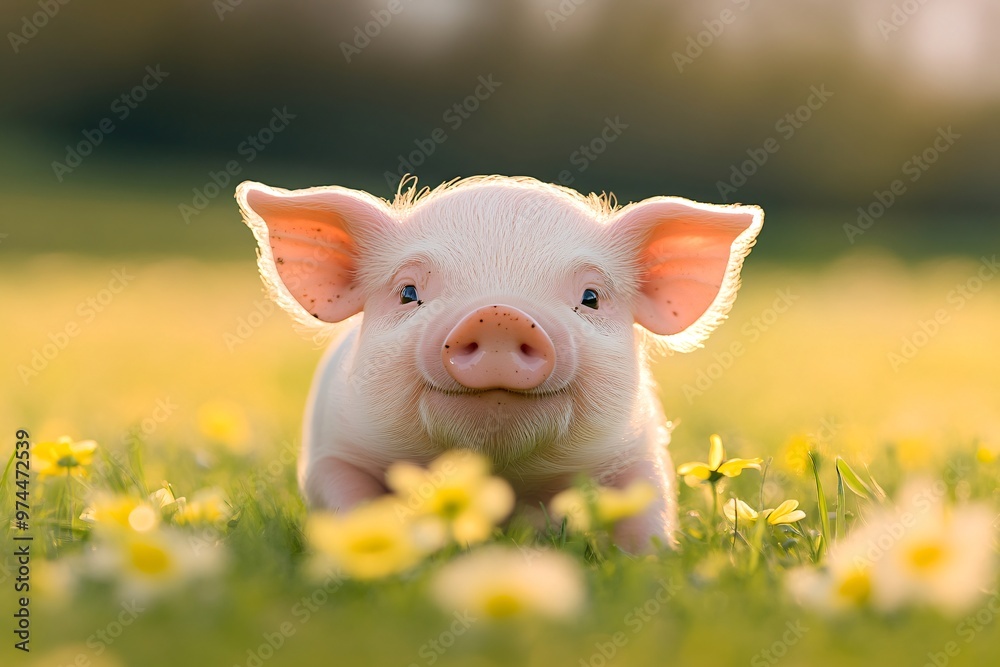 Adorable Piglet in a Field of Flowers Adorable Piglet in a Field of Flowers