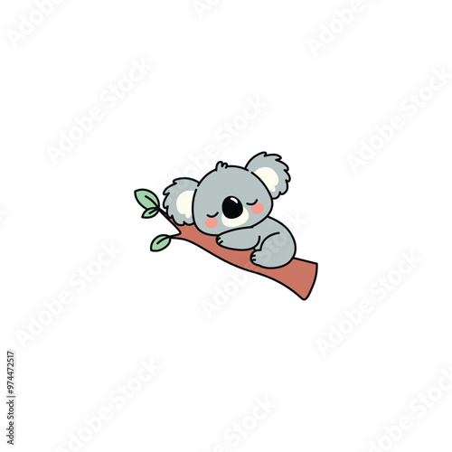 Cute koala sleeping on a branch cartoon, vector illustration