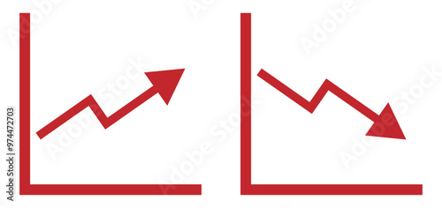 上昇と下降のグラフアイコン 赤