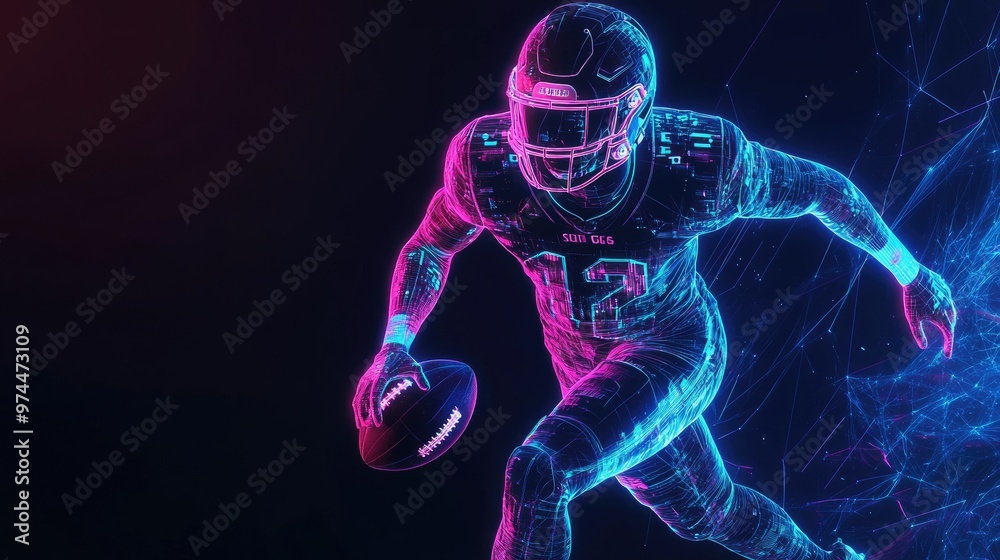 A futuristic football player rendered in one color with glowing AI data, representing athlete development and team strategy design. A futuristic football player rendered in one color with glowing AI data, representing athlete development and team strategy design.