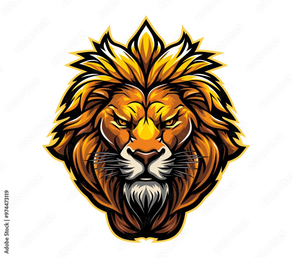 Obraz premium AI generated lion head mascot for heraldic emblem with wild animal, vector badge. Lion mascot head for hockey, rugby or baseball and basketball varsity team or league t shirt print and sport club sign