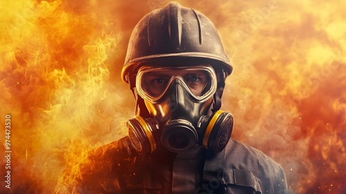 Firefighter Wearing Gas Mas...