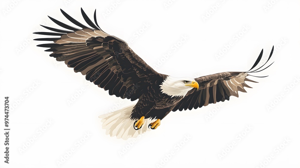 Obraz premium Bald Eagle in Flight with Spread Wings Against a White Background