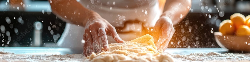 Fototapeta premium close-up of hands kneading dough. Selective focus
