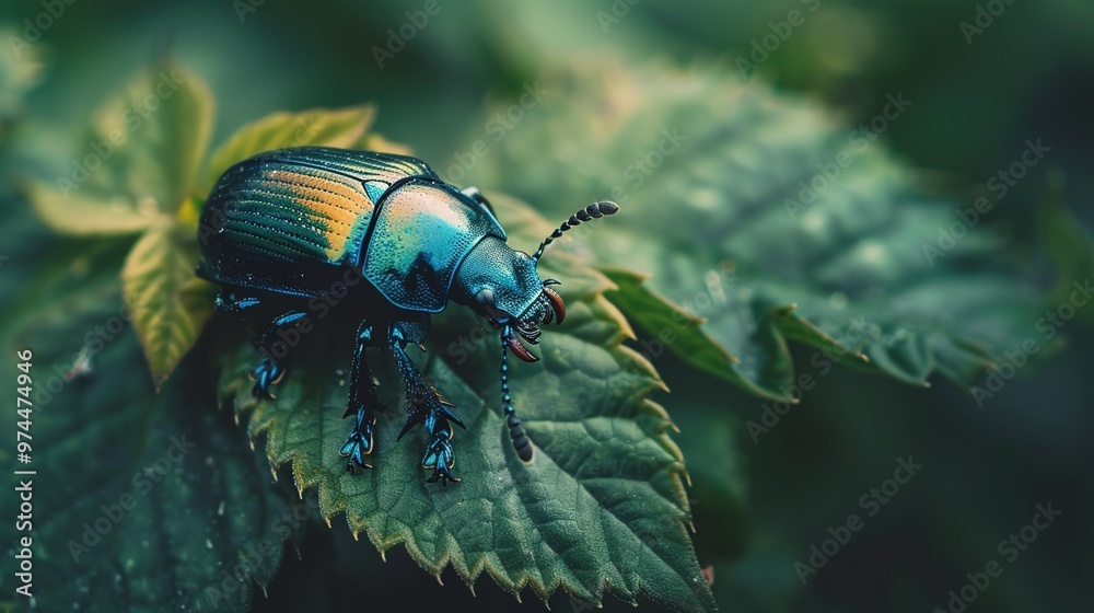 Naklejka premium Shiny beetle close up wallpaper