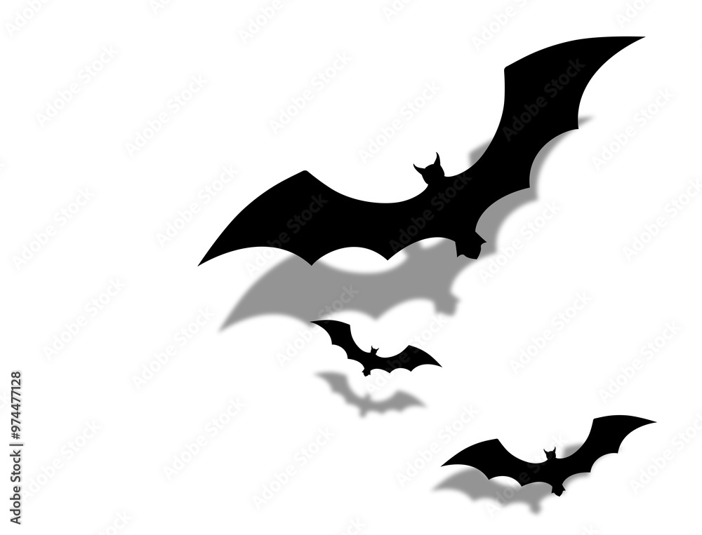 Fototapeta premium Black bats flying on white background. Halloween celebration