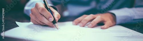 Close up of Hand Signing a Document with a Pen