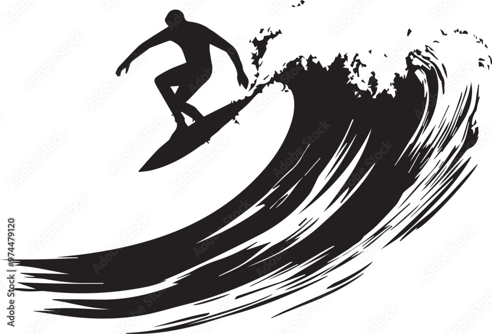 Fototapeta premium Surfer riding massive wave silhouette
