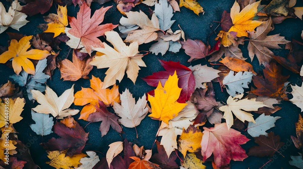 A pile of colorful autumn leaves spread out on the ground, symbolizing change and beauty in nature. This scene would make a stylish wallpaper