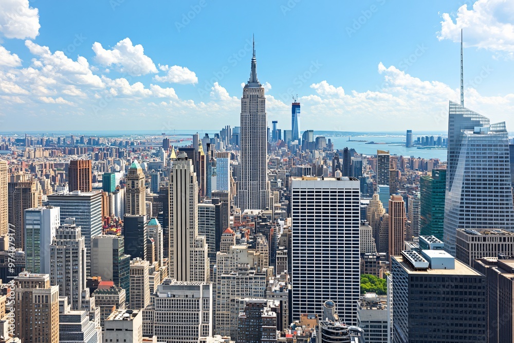 Fototapeta premium Aerial View of Manhattan Skyline with the Empire State Building
