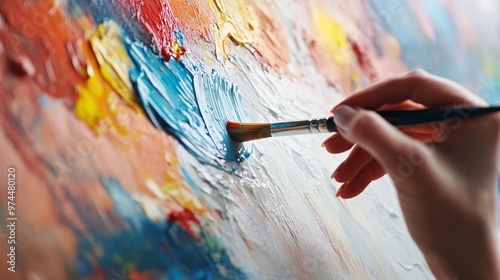 Hand painting colorful abstract art on canvas