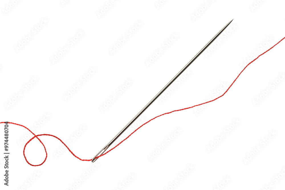 Sewing needle with red thread isolated on white Sewing needle with red thread isolated on white