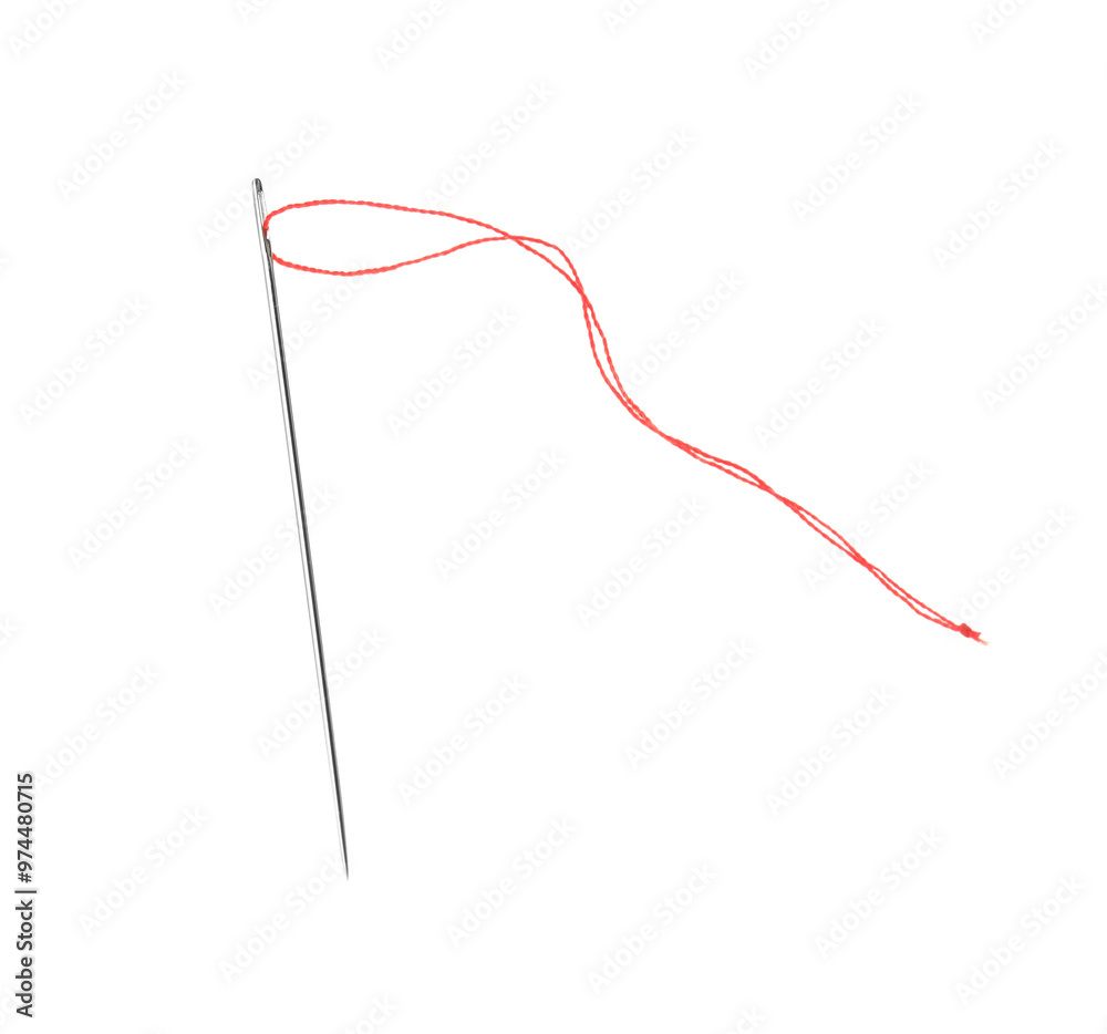 Sewing needle with red thread isolated on white Sewing needle with red thread isolated on white